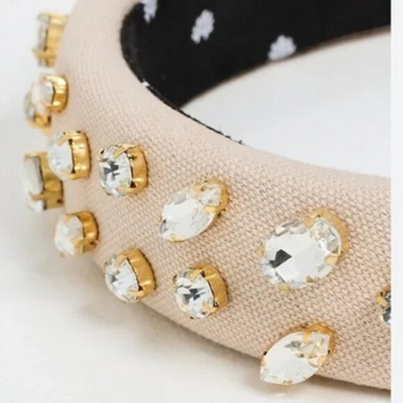 Lele Sadoughi Ivory Jeweled Padded Headband with Gold Accents main image 12